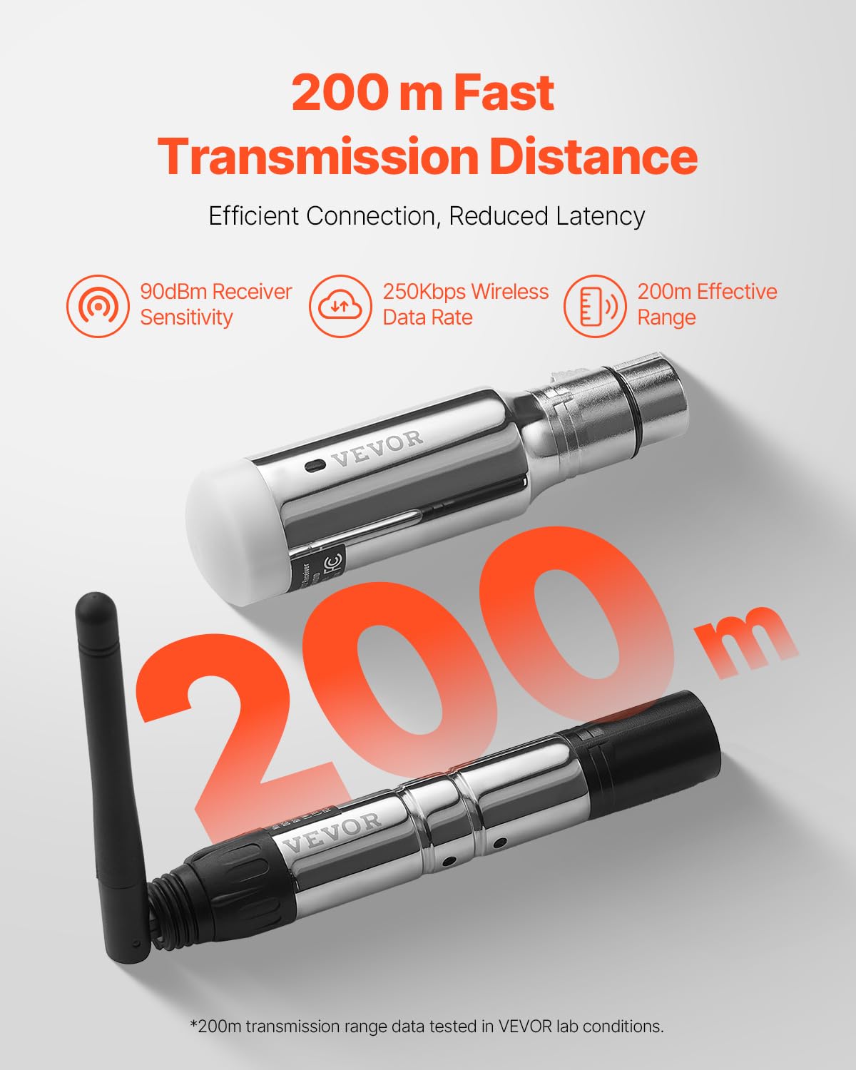 VEVOR DMX Wireless Receiver, Rechargeable Battery, 3 Receivers & 1 Transmitter, 2.4G ISM Band, 656 ft Transmission Range Wireles